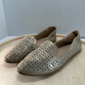 Nicole Brushed Gold Laser Cut Rhinestone Flats Size 7.5